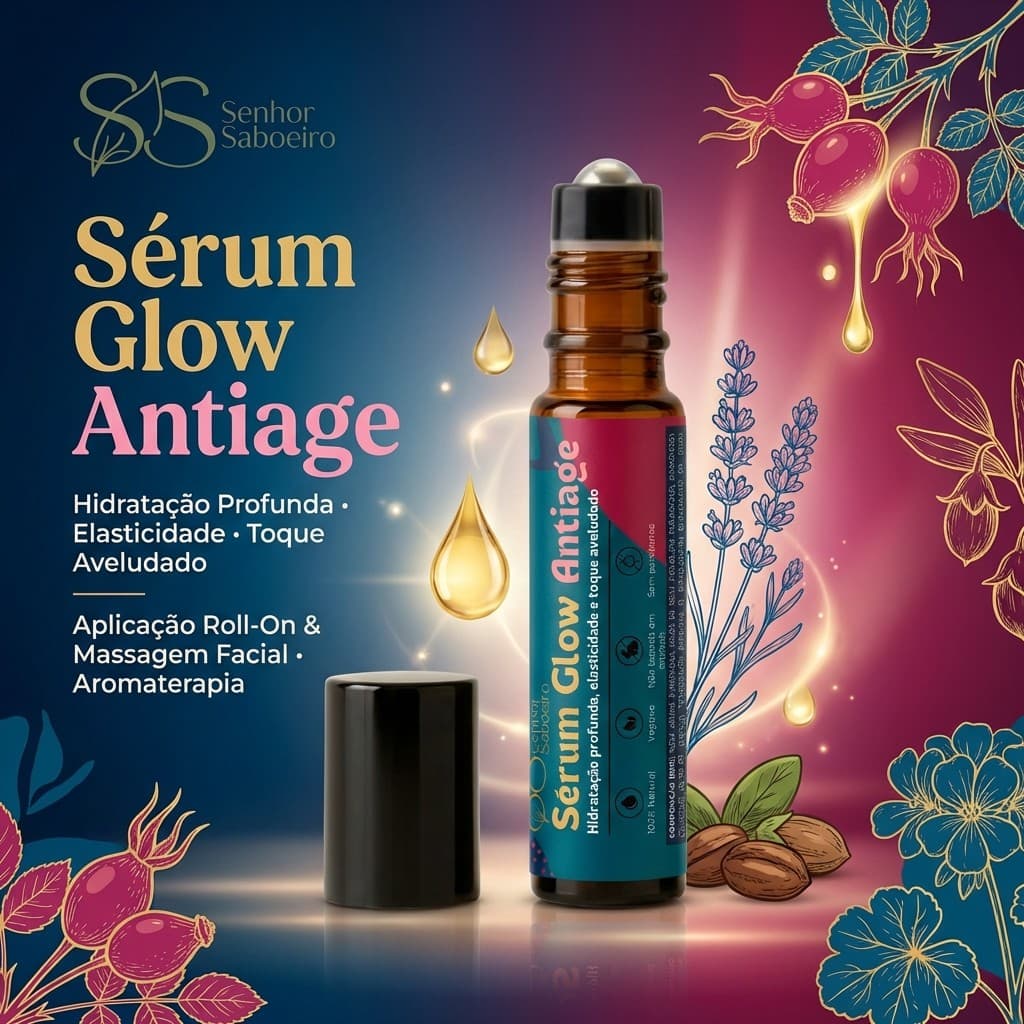 Sérum Facial em Roll on Anti-idade Antissinais Blend Rosa Mosqueta Jojoba com Óleos Essenciais