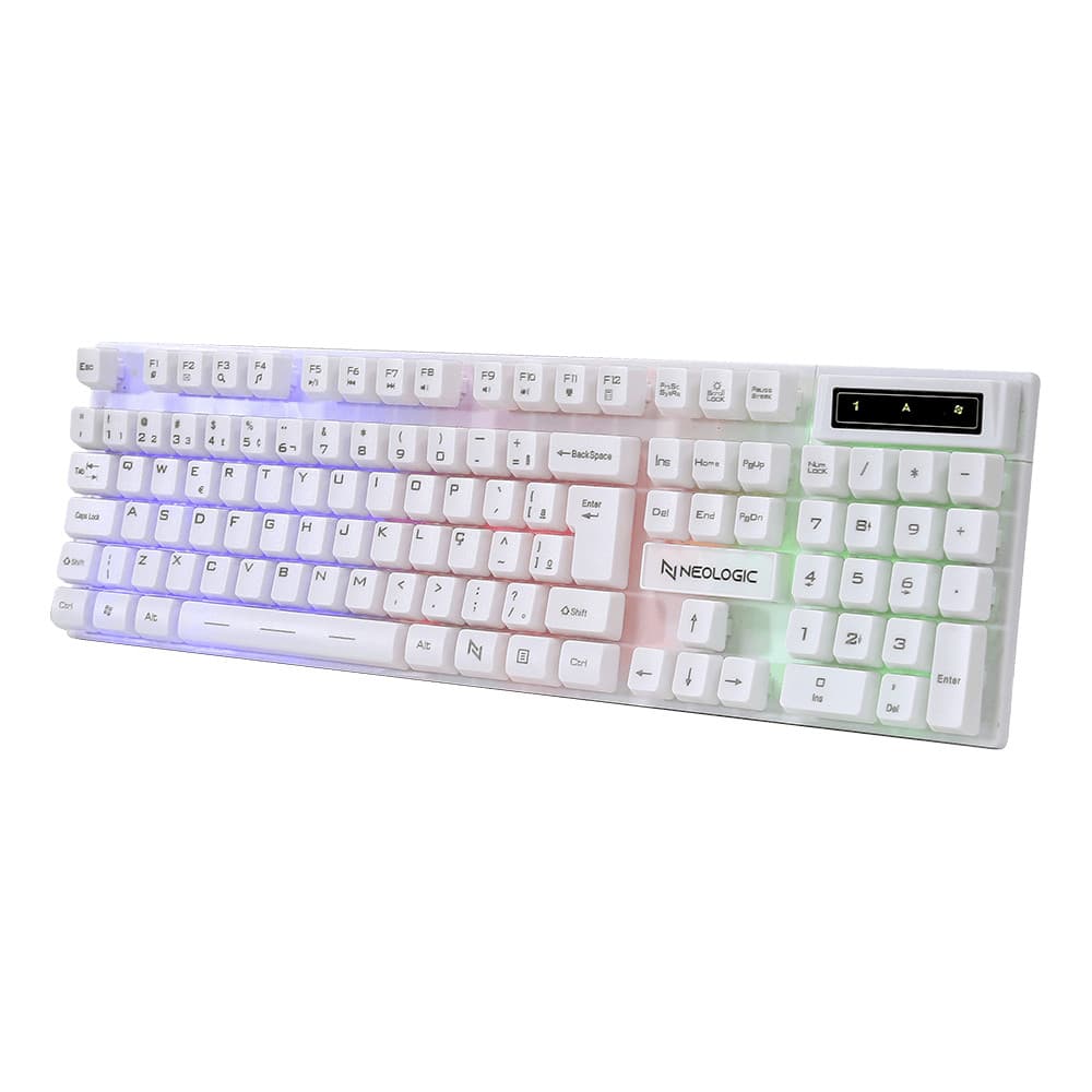 Teclado Gamer Neologic Infinite Play White, Semi Mecânico, ABNT2, Rainbow, Branco, IFNT-WT