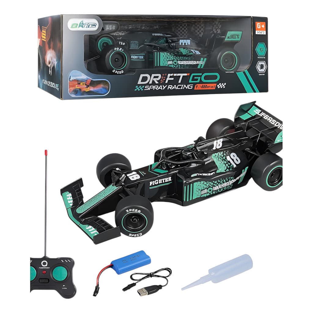 Carrinho Fórmula 1 Rc Com Spray Luz E Bateria Recarregável