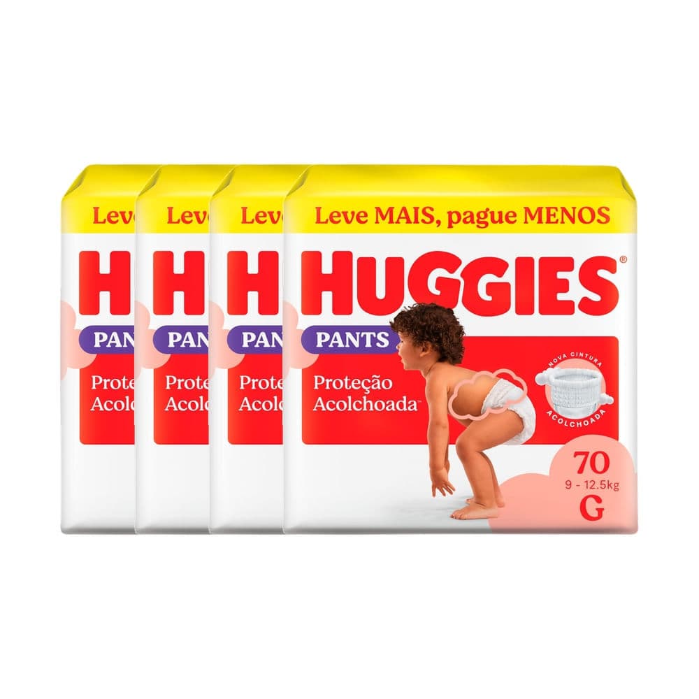 Kit 4 Fralda Huggies Pants Roupinha Proteção Acolchoada Tamanho G 70 Unidades Descartáveis