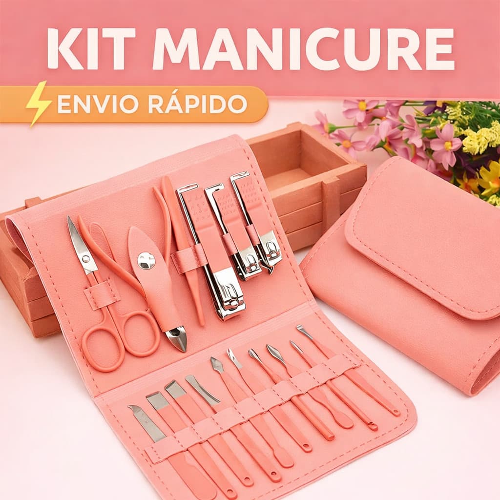 Kit Manicure Completo Estojo Cortador de Unhas Pés e Mãos alicate Kit 16 Peças Beleza Envio Rápido