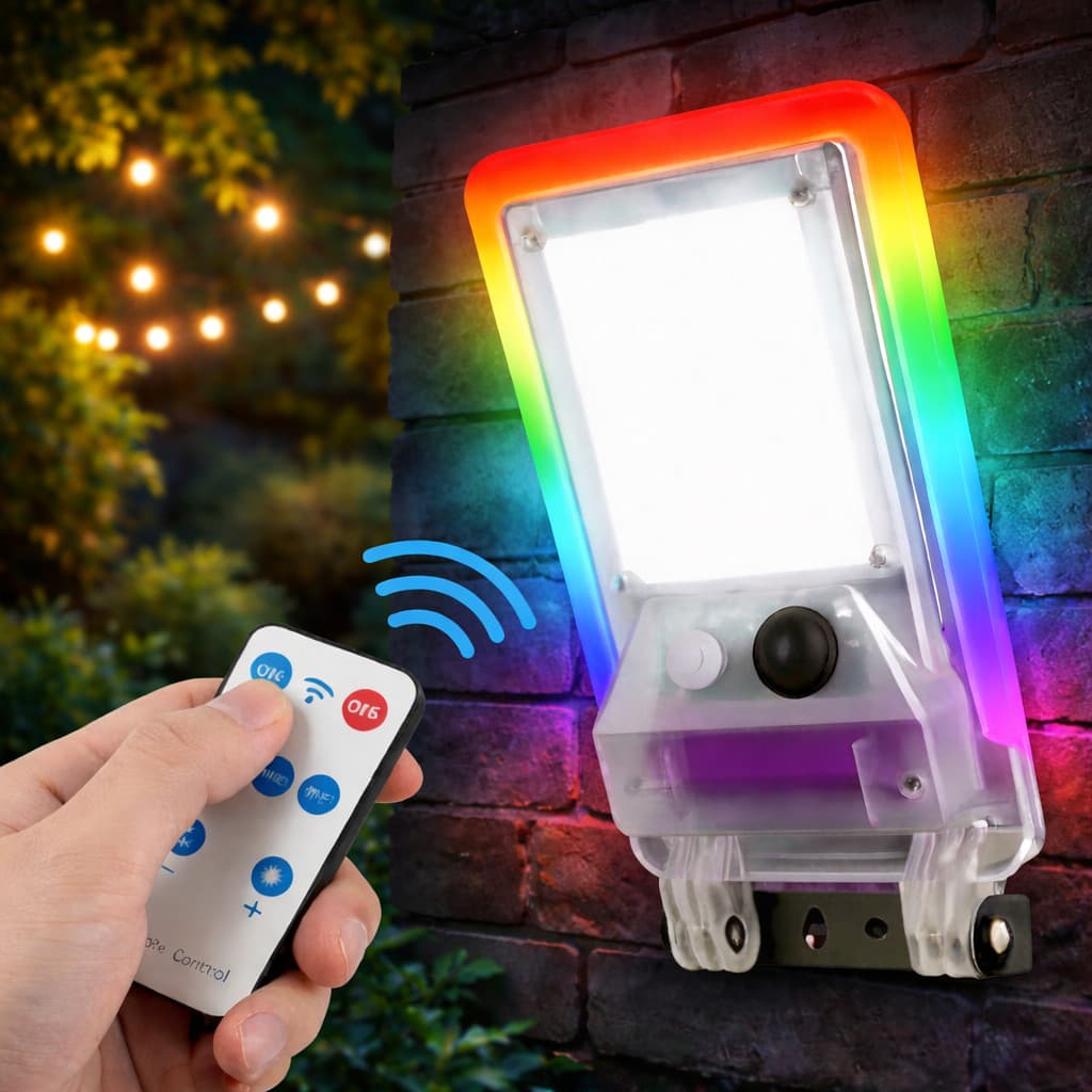 Luminária Solar Led RGB 77 Leds Com Sensor De Movimento 4 Modos Refletor Área Externa À Prova D'Água Parede Bivolt