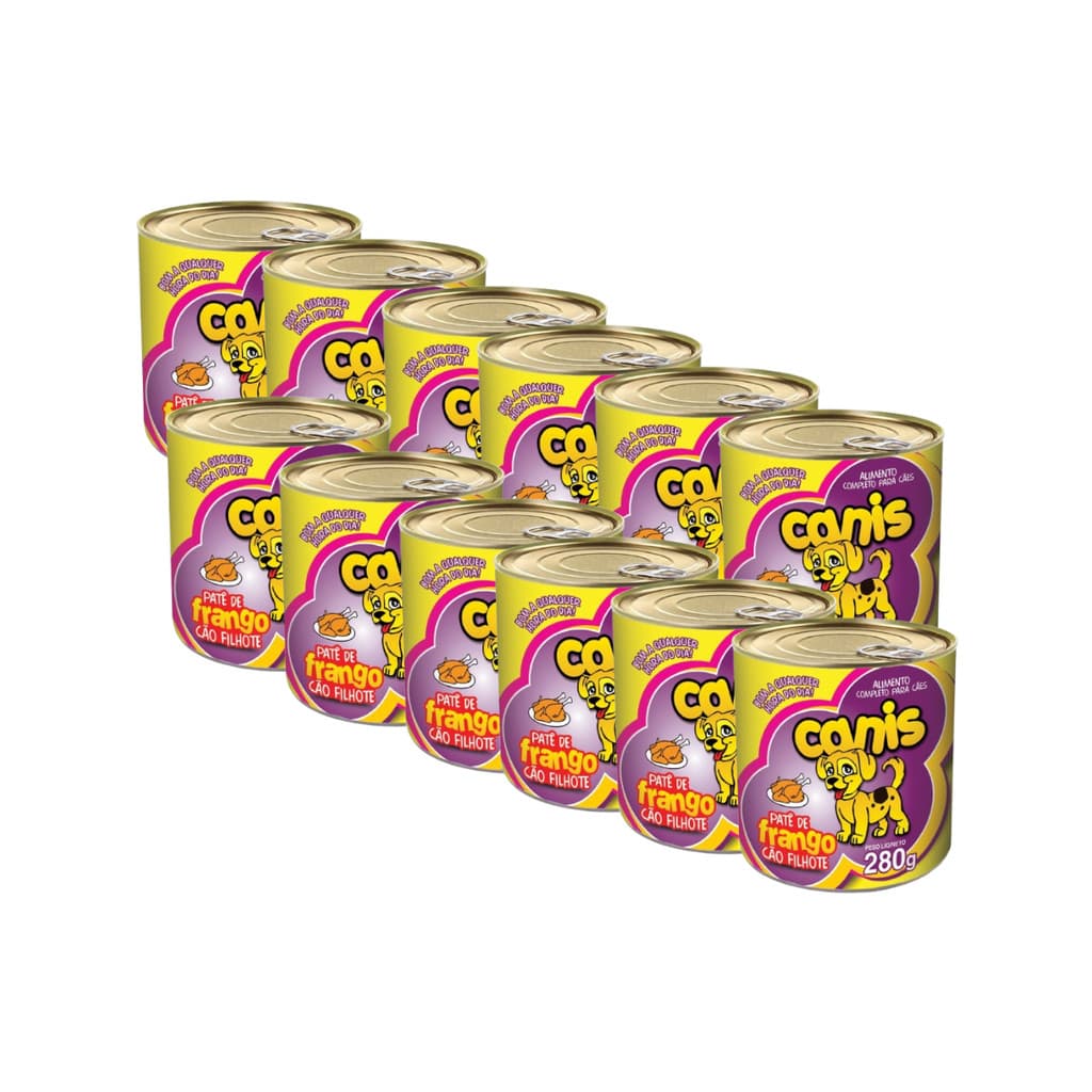 Patê Sabor Frango Ração Úmida Para Cachorro Filhote Canis 280g Kit 12 Unidades