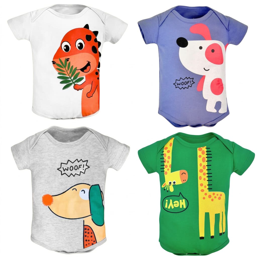 Kit 4 Bodys Infantil Bebê 100% Algodão Menina Menino Unissex Básico Super Macio e Leve Lançamento Enxoval Maternidade