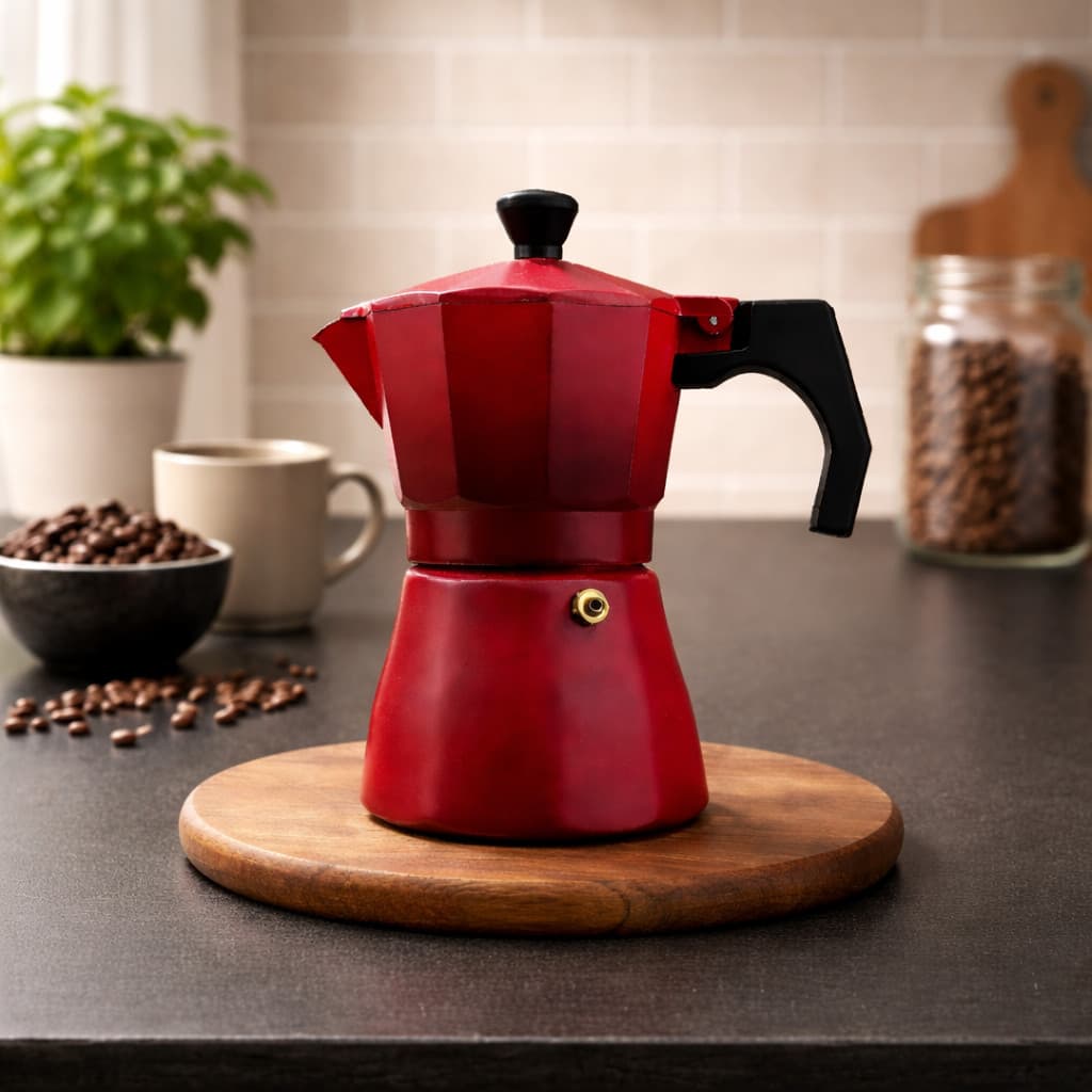 Cafeteira Italiana Moka Alumínio Vermelha Degradê  3 e 6  Xícara Café Expresso Fogão Cozinha Cafe
