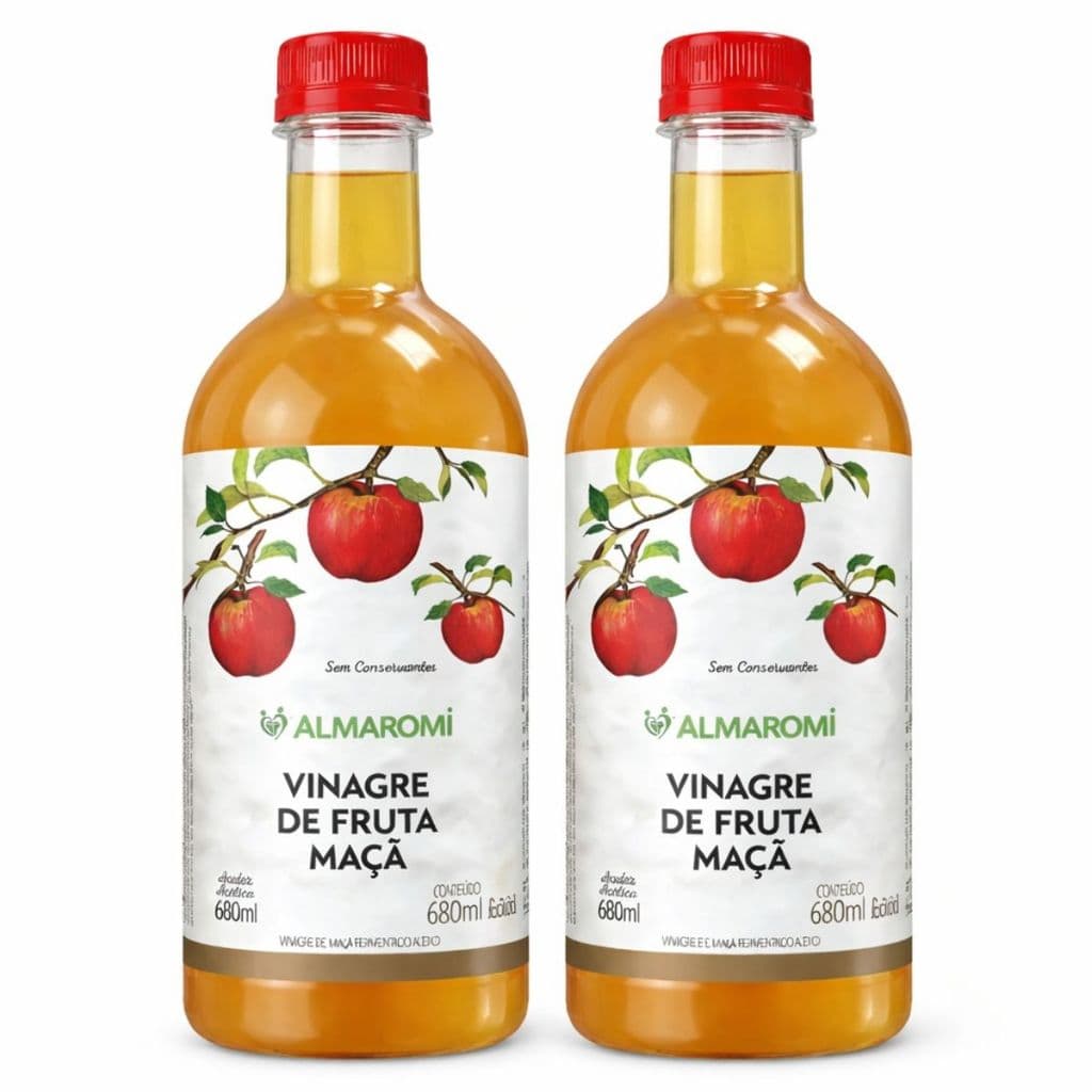 Kit 2 Vinagre de Fruta Maçã Almaromi 680ml Original 4% Acidez Sem Conservantes para Saladas e Temperos