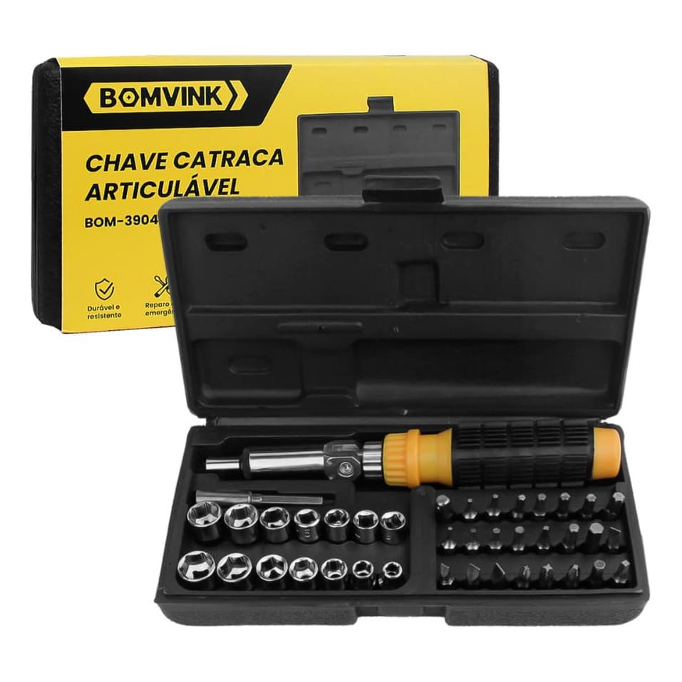 Chave Catraca Articulável Kit Ferramentas 40 Peças Profissional Completo