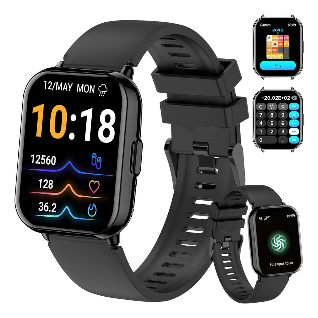 Relogio Smartwatch PEJE AI GPT Tela HD de 1,83" com Alexa Esportes Freq Cardíaca Strava Original