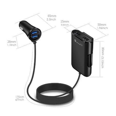 Carregador veicular automotivo 4x portas USB carregamento rápido extensão 1.8M 36W 8A envio  no  mesmo dia