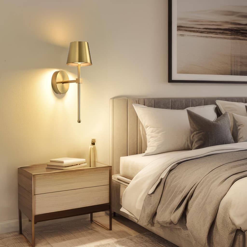 Arandela LED Recarregável Sem Fio Retrô com Toque – Luminária de Parede Dourada/Preta