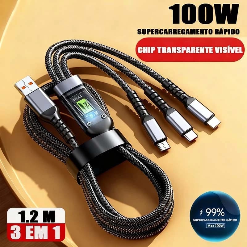 3 Em 1 Tipo C IOS Micro USB Carregamento Super Rápido Anti-Quebra Cabos Trançados De 100 W CV03