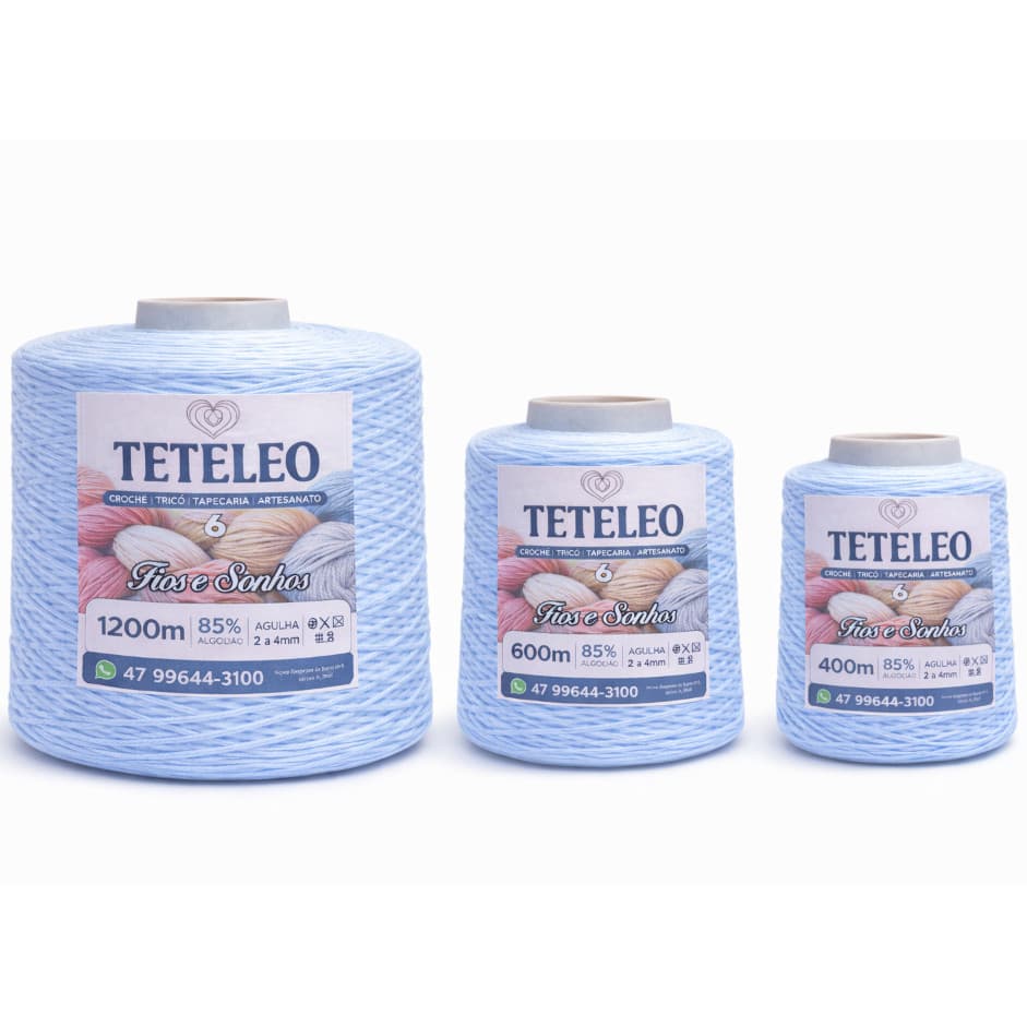 Barbante Antialérgico Sem Poeira Não Desbota TeTeLeo Fio Nº6 – Ideal para Crochê, Tricô e Artesanato Azul BeBe