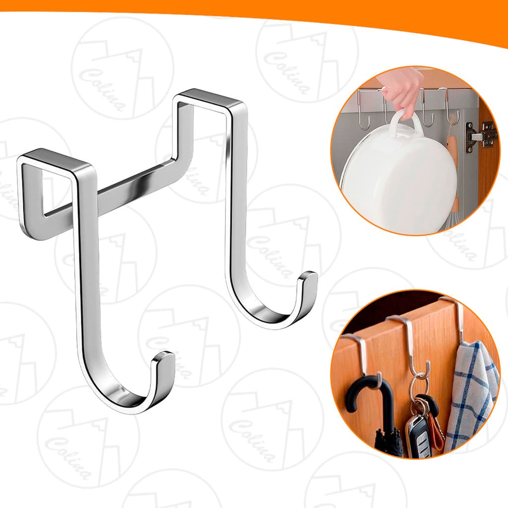 Gancho Duplo De Porta Aço Inox Multiuso Organizador Casa Cozinha Banheiro