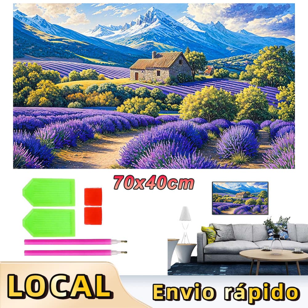 Kit Completo de Pintura de Diamante 5D Quadrada 70x40cm, Arte Terapêutica Anti-Stress,Campo roxo