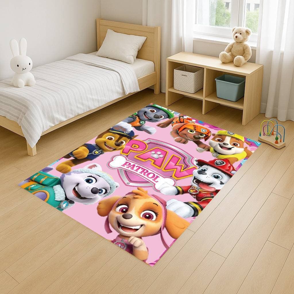 Tapete Retangular 100x140 Antiderrapante Infantil Patrulha C. Doguinhos Her0is Família Quarto Sala Decoração Alegre