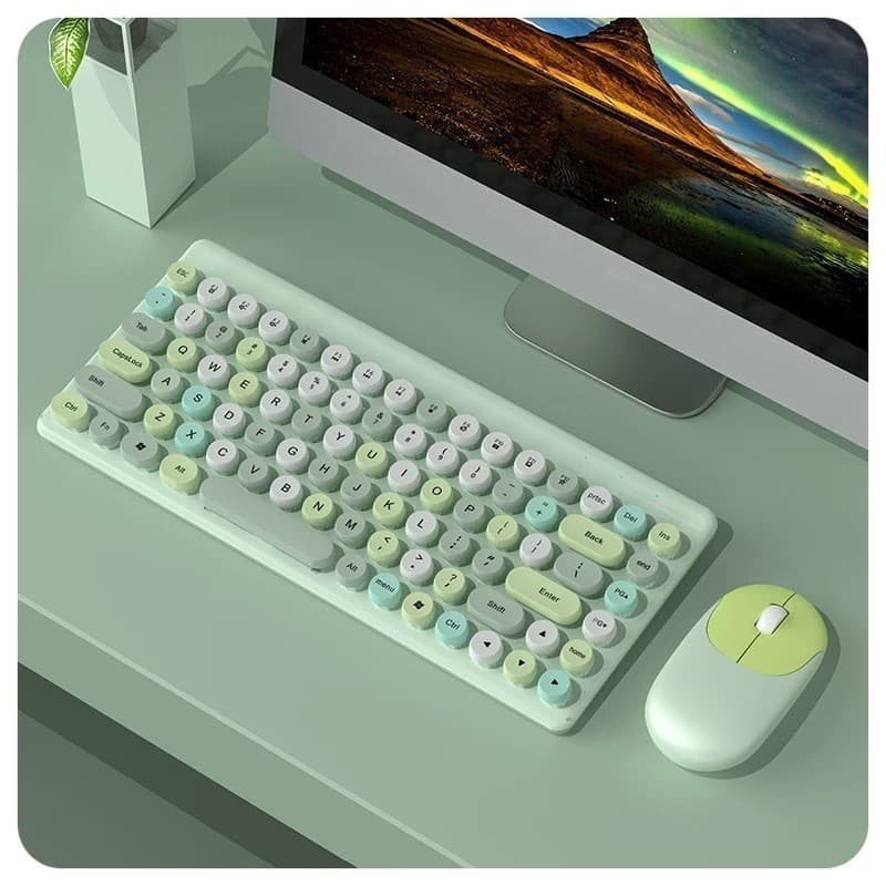 Teclado mecânico, 86 teclas, teclado colorido sem fio 2.4G com mouse, compacto para jogadores su