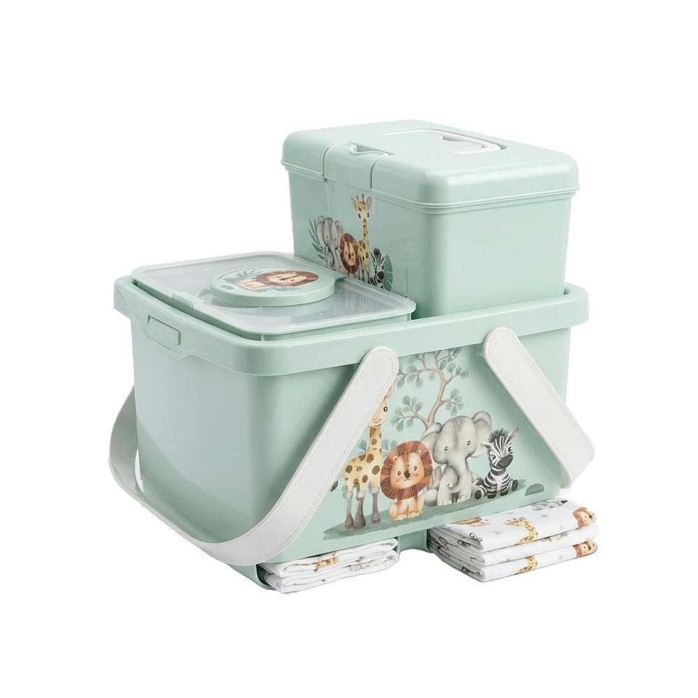 Kit Trocador Safari Verde 3 Peças Bebê Enxoval Plasútil