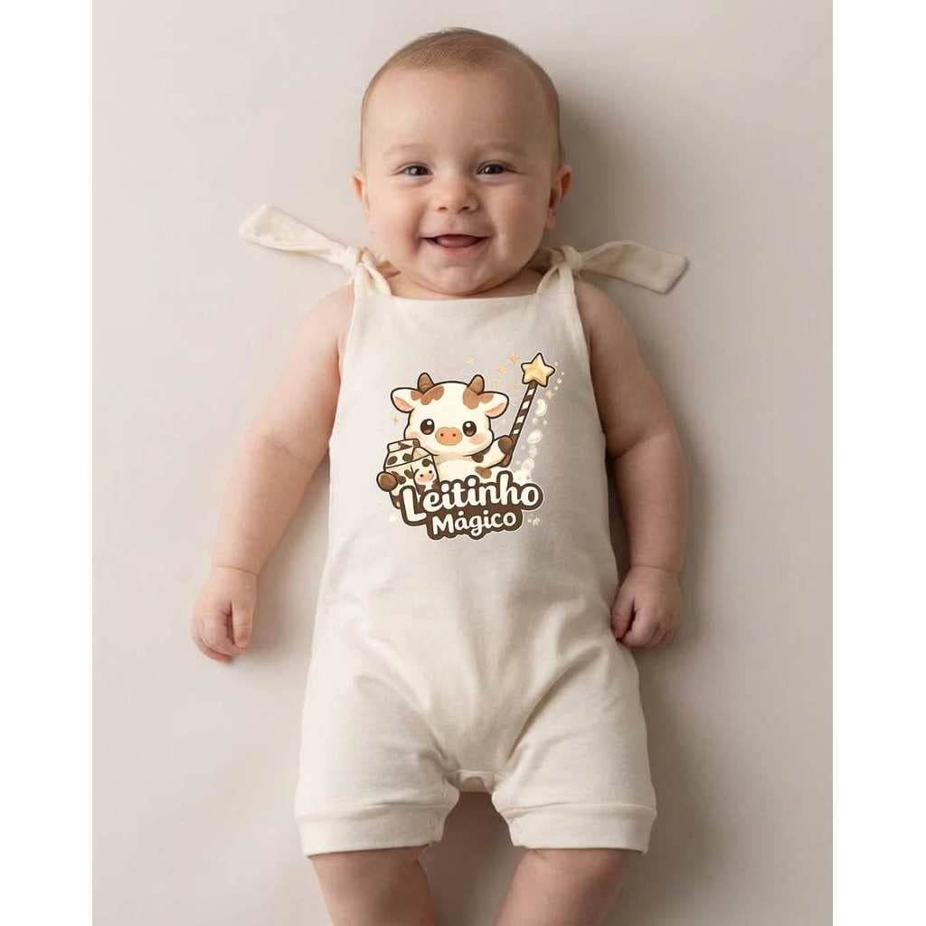 Jardineira Bebê Leite Materno 100% Algodão Mesversário Menina Menino Roupa Bebê Unissex