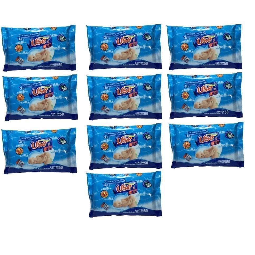 10 pacotes - Lenços Umedecidos 50 Unidades Uset It Baby Premium.