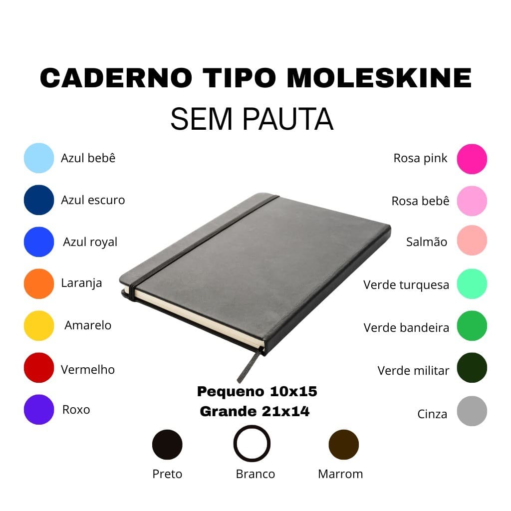 caderneta Tipo Moleskine 14x21 ou 10x15cm Sketchbook Sem Pauta