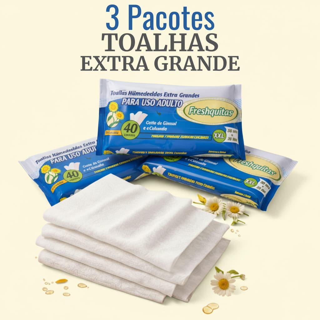 Kit 3 Pacotes Lenços Extra Grande Toalhas Umedecidas Uso Adulto Geriatrico Higiene Corporal Idosos