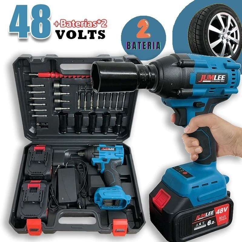 Chave De Impacto Parafusadeira Furadeira Reforçada Portátil 1/2" 02 Baterias 48v-Techo pro