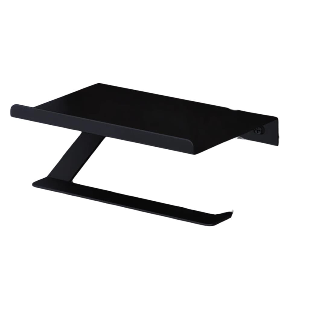 Suporte Porta Papel Higiênico Parede Preto Fosco em Aço com Prateleira para Celular Suporte Papeleira Minimalista