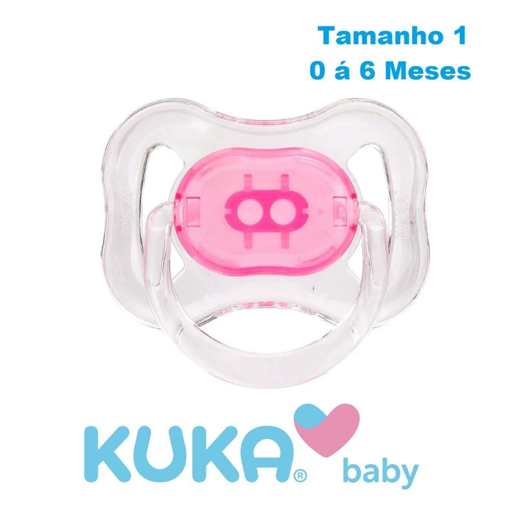 Chupeta Cristal Color Rosa Ortodôntica (Tamanho 1) para 0 á 6 Meses - Kuka Baby