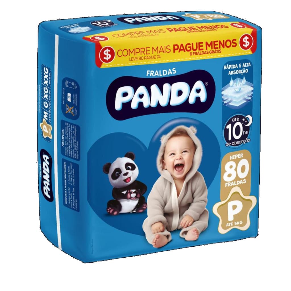 Fralda Infantil Panda Hiper - Pacote com 80 Fraldas Tamanho P