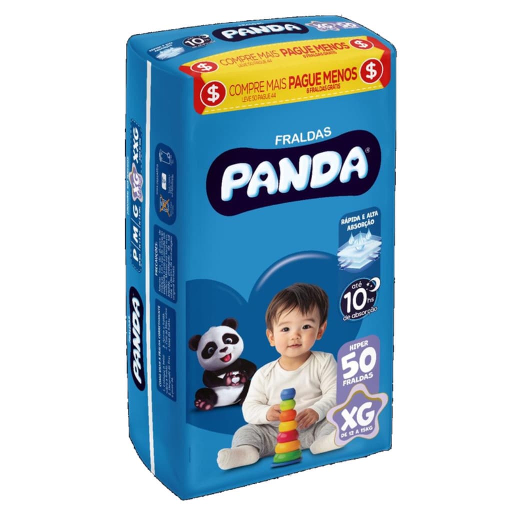 Fralda Infantil Panda Hiper - Pacote com 50 Fraldas Tamanho XG