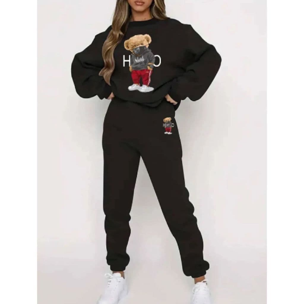 Blusa Moletom Urso Mascarado Careca Gola Redonda + Calça Moletom Urso Mascarado Conjunto 2 Peças Esporte Casual Algodão