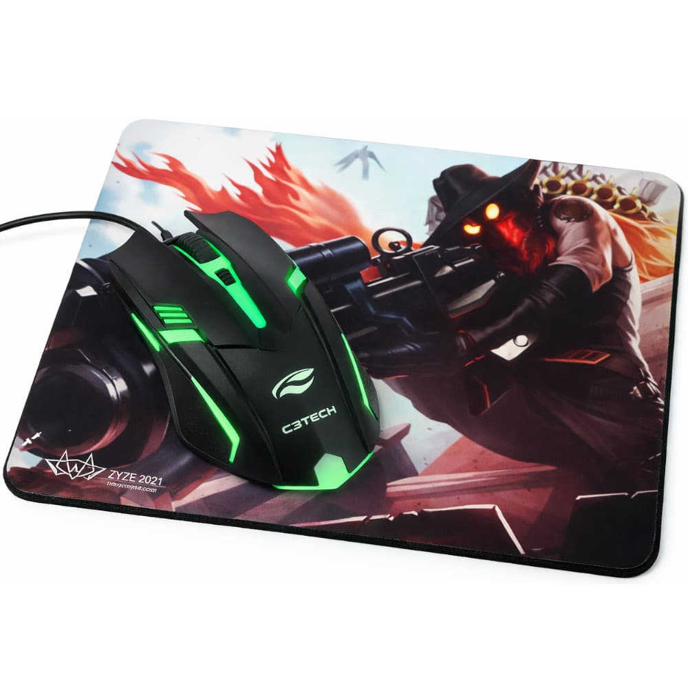 KIT Mouse Pad Gamer Soldado Antiderrapante Borracha 21x26 + Mouse Gamer Led PC Notebook Mousepad