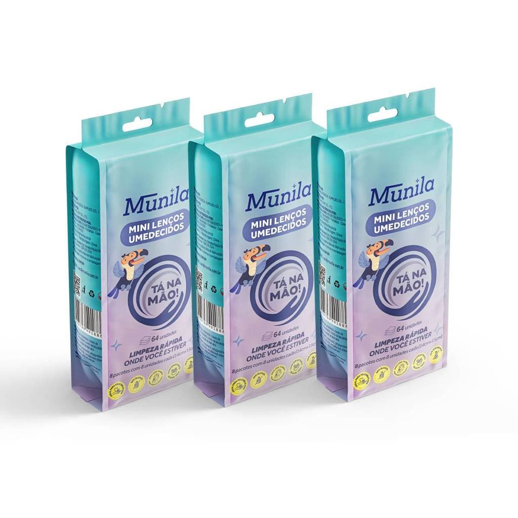 Kit 24 Pacotes Mini Lenços Umedecidos Tá na Mão 192 Unidades de Lenços Higiene Portátil Para Bolsa
