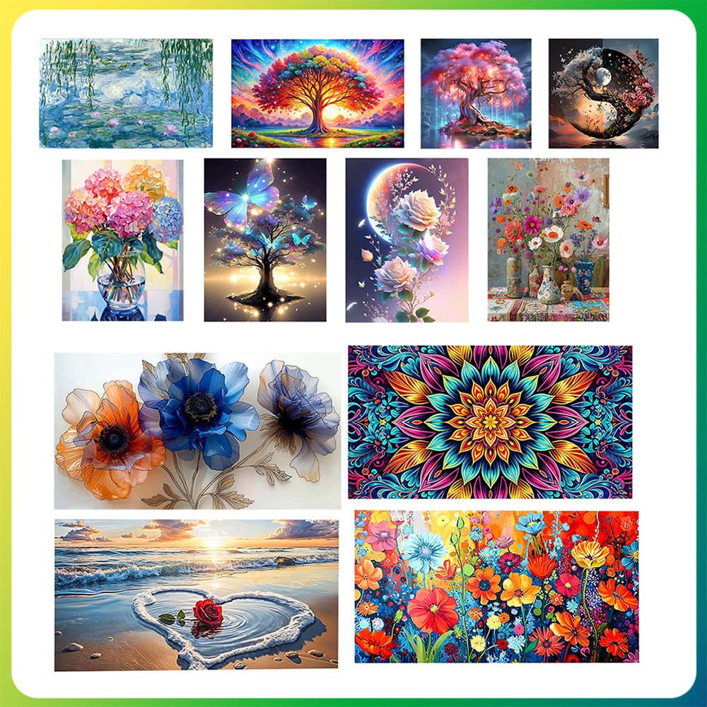 Kit Arte com diamantes quadrados, pintura com diamantes 5D DIY, pinturas com pedras preciosas - Flores e árvores em flor