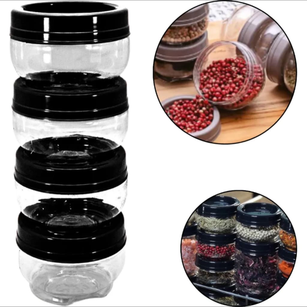 Kit 4 Potes Organizador Multiuso 155ml Gira Fácil Compacto e Prático (Bege e Cinza)
