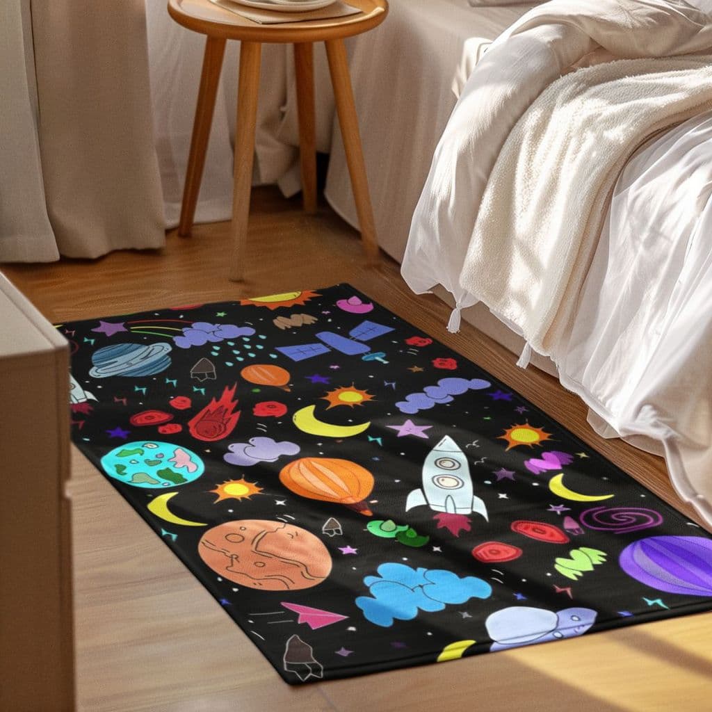 Tapete Decorativo 118x70cm Antiderrapante Sala, Quarto e Escritório Espaço Sideral