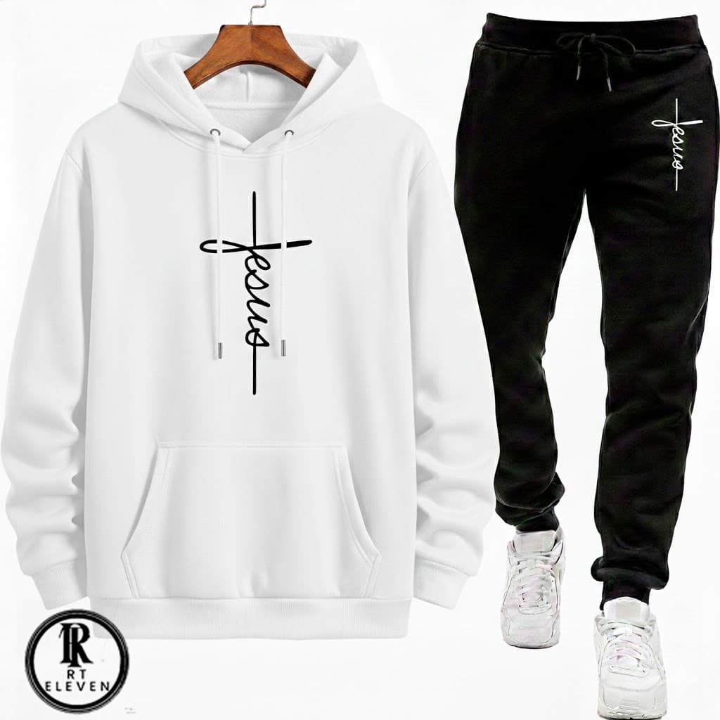 Conjunto Moletom Blusa de frio  + Calça Moletom Jesus Tipografia Unissex Moda casual Blusa De frio + Calça Kit 2 Peças