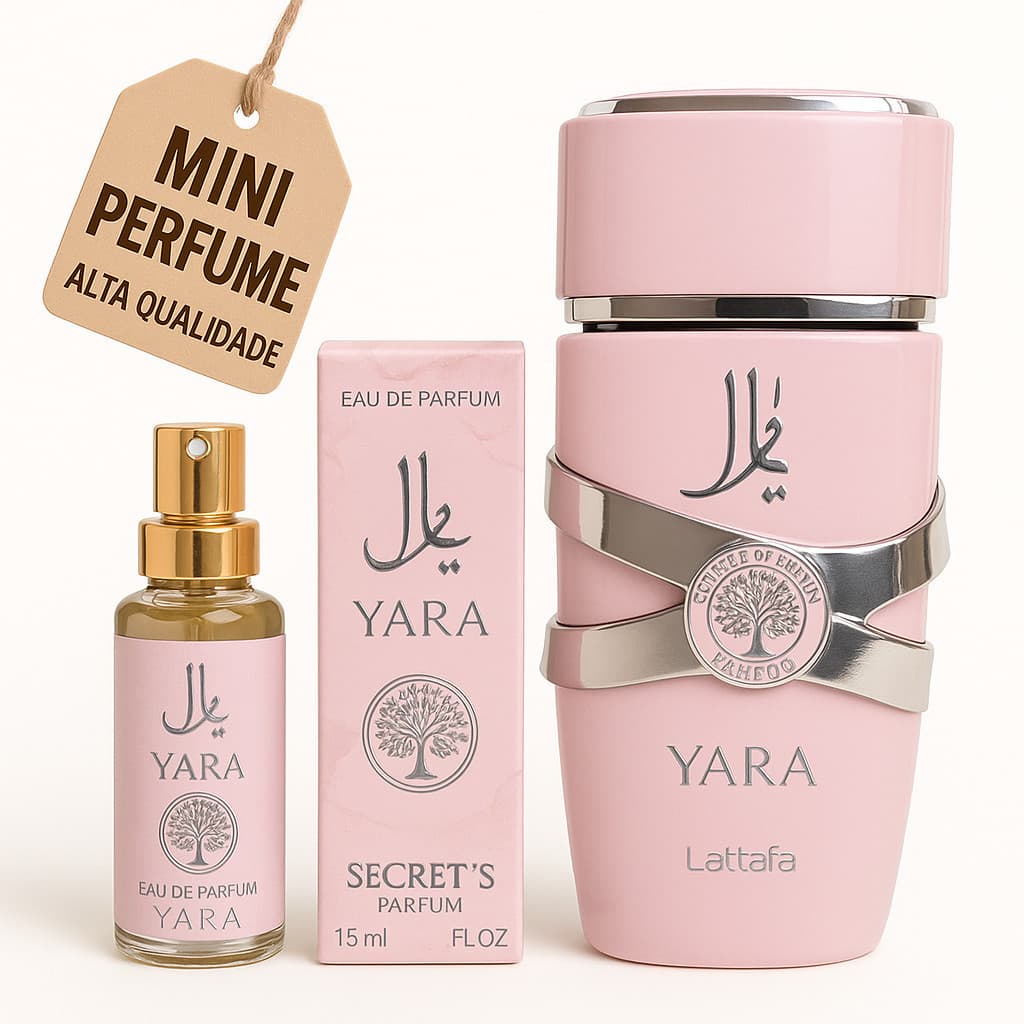 Perfume Feminino Yara Lattafa 15ml - Mini Importado | Âmbar Floral | Alta Fixação e Elegância