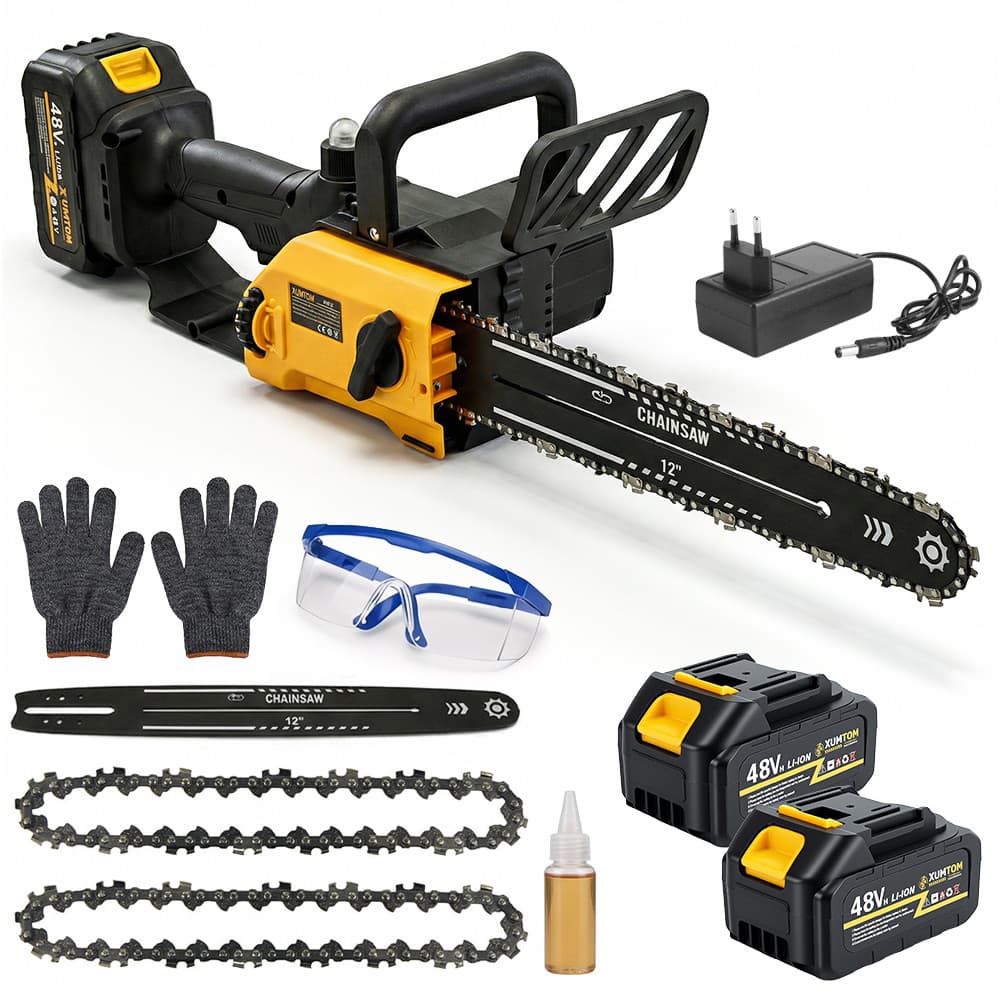 Motosserra 48V Elétrica Potente 1200W 12 Polegadas Profissional Moto Serra sem escovas 48V 2 Baterias Bivolt