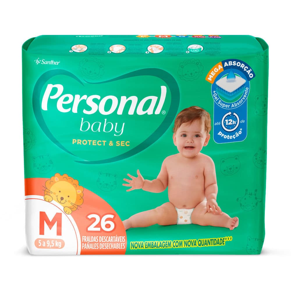 Fralda Personal Baby Protect & Sec Tamanho M com 26 Fraldas Descartáveis