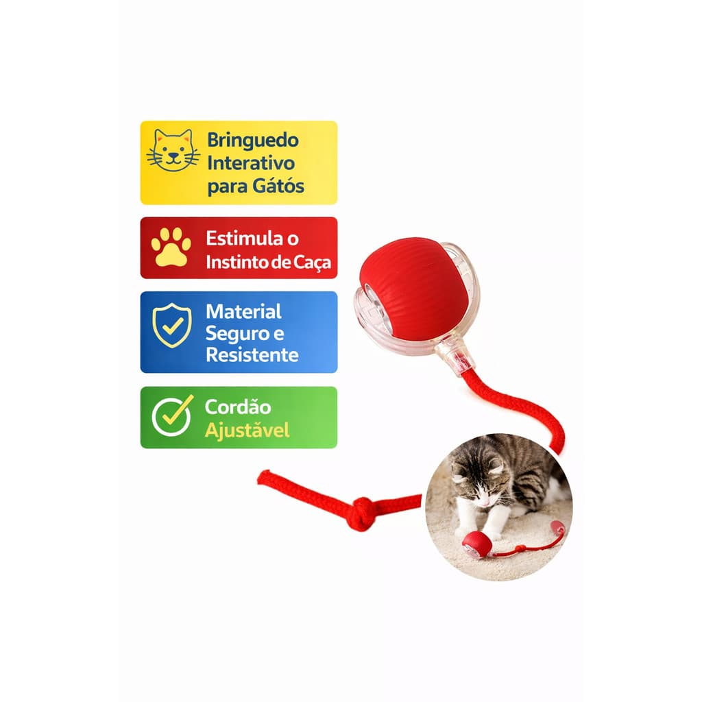 Brinquedo Inteligente para Gatos Bola Automática com LED | Rolamento Automático, Recarregável, Enriquecimento Pet