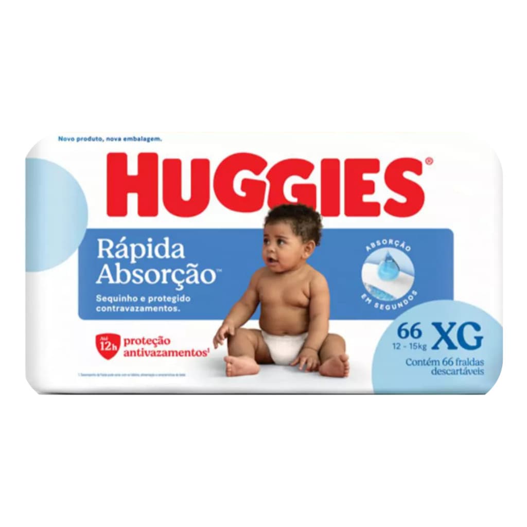 Fralda Descartável Huggies Rápida Absorção XG com 66 Unidades - Pacotão Família