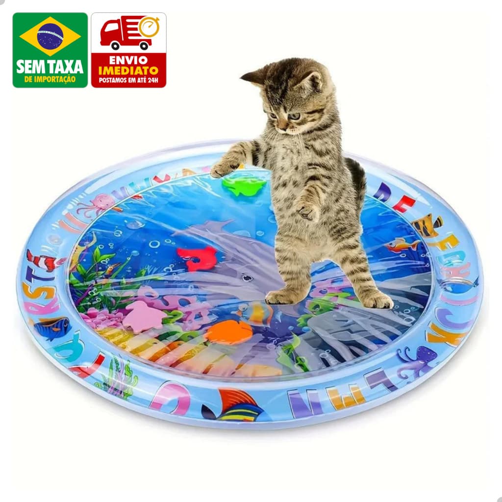 Tapete de Água Infantil PVC 63cm Fundo do Mar Bordas Infláveis Bebê Cachorro Gato Pet