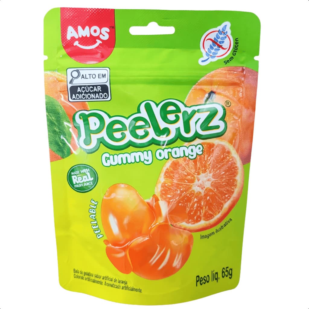 Bala Amos Peelerz Orange Goma Sabor Laranja 65g
