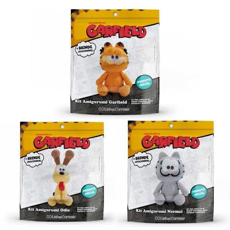 Kit Amigurumi Garfield Oficial Crochê + Odie + Gato Colecionável Artesanal Presente Criativo