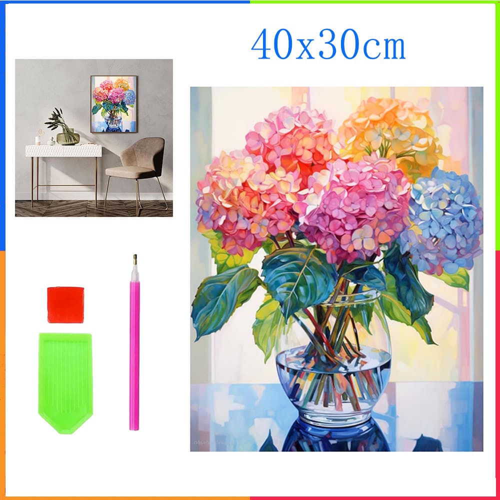 Uma pintura de flores com pintura de diamante 5D de 40x30cm no vaso de flores