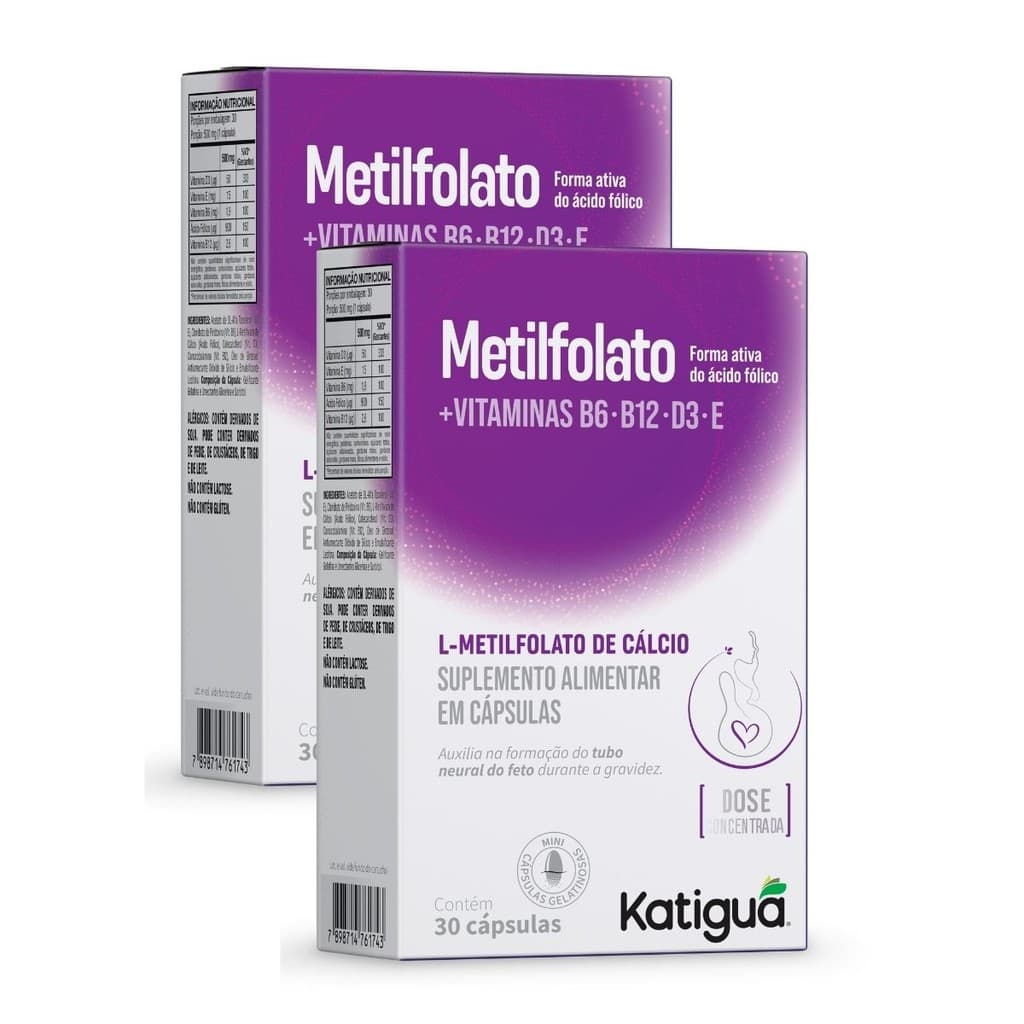 KIT c/ 2Metilfolato + Vitamina D3, Vitamina B12, Vitamina B6 ,Ácido Fólico e Vitamina E 500mg 30Caps