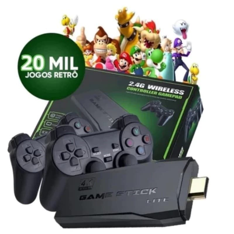 Vídeo Game Stick 30Mil Jogos Console Retrô Antigo Sem Fio 64GB 2 Controles Portátil Envio Imediato