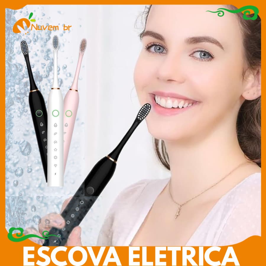 Escova De Dentes Elétrica Com 4 Cabeça Substituivel inteligente Ultrassônico Prova D'água Dentes Branco Banheiro - NUVEM