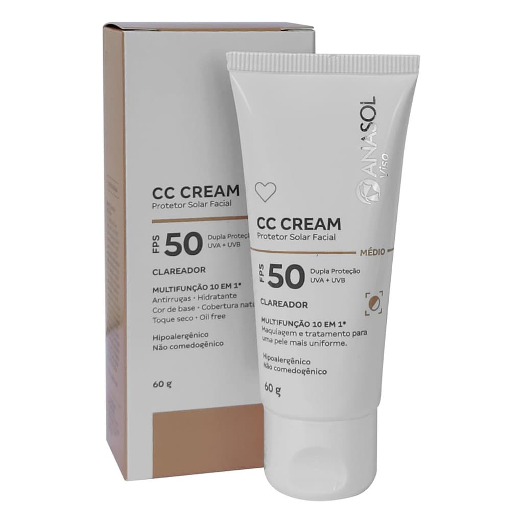 Anasol CC Cream Protetor Solar Facial FPS 50 Médio 60g